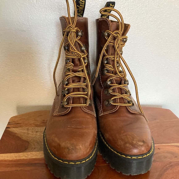 doc Martens  leona lace up block heel platform leather boots - Picture 5 of 10